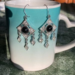 Chandelier earrings by Sarah Coventry -black center with fake crystals.